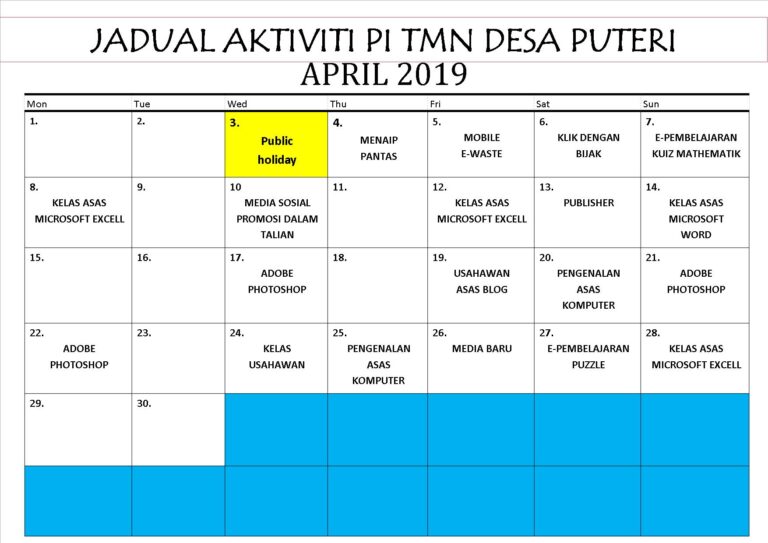 JADUAL APRIL 2019